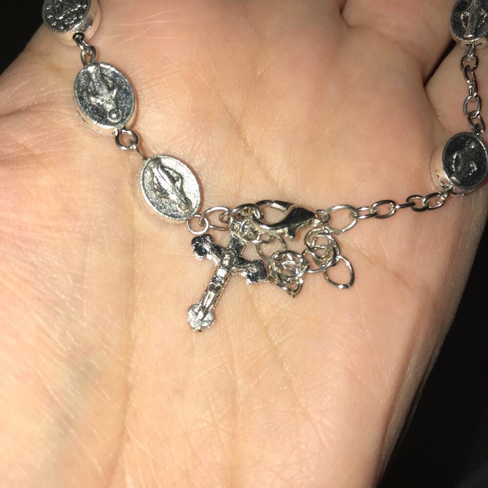 12 Pack, Silver Plated Adjustable Miraculous Beaded Cross Charm Bracelet - Picture 4 of 6